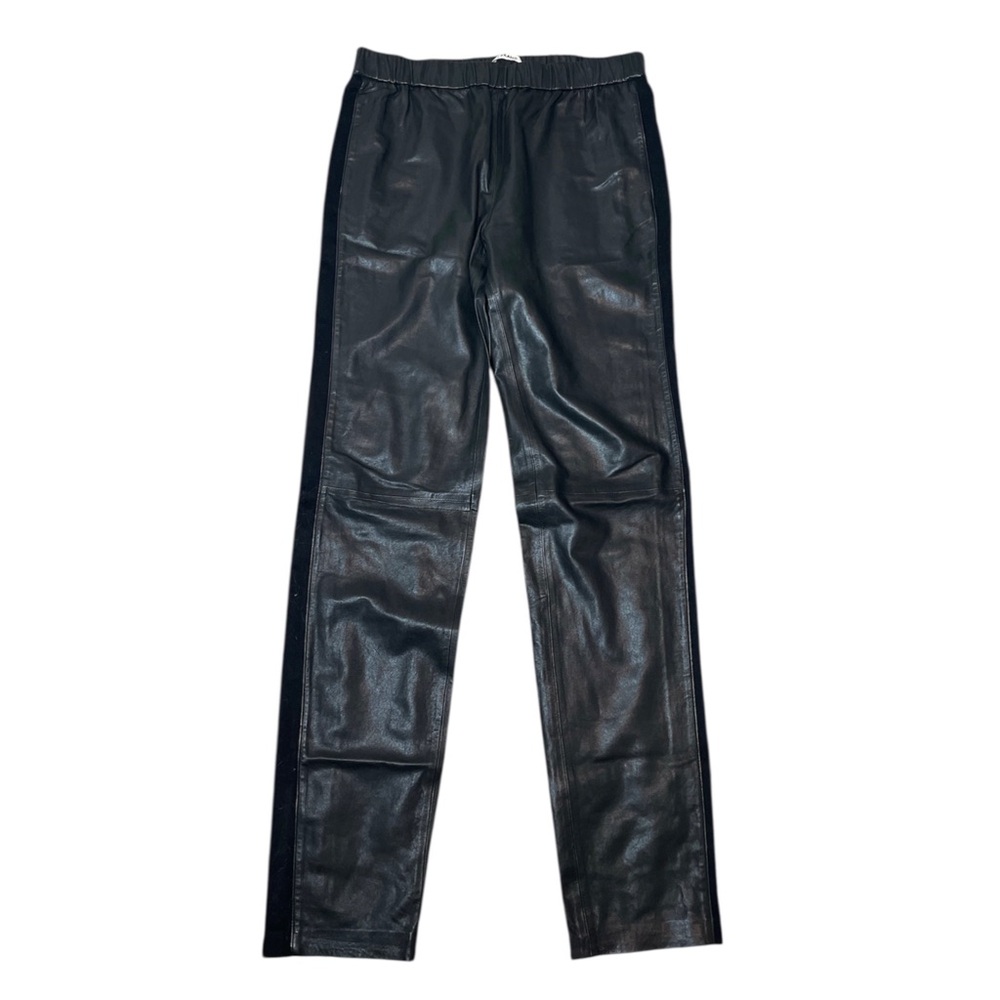 J BRAND Lamb Leather Straight Leg Elastic Waist Tuxedo Stripe Pants \\ 6